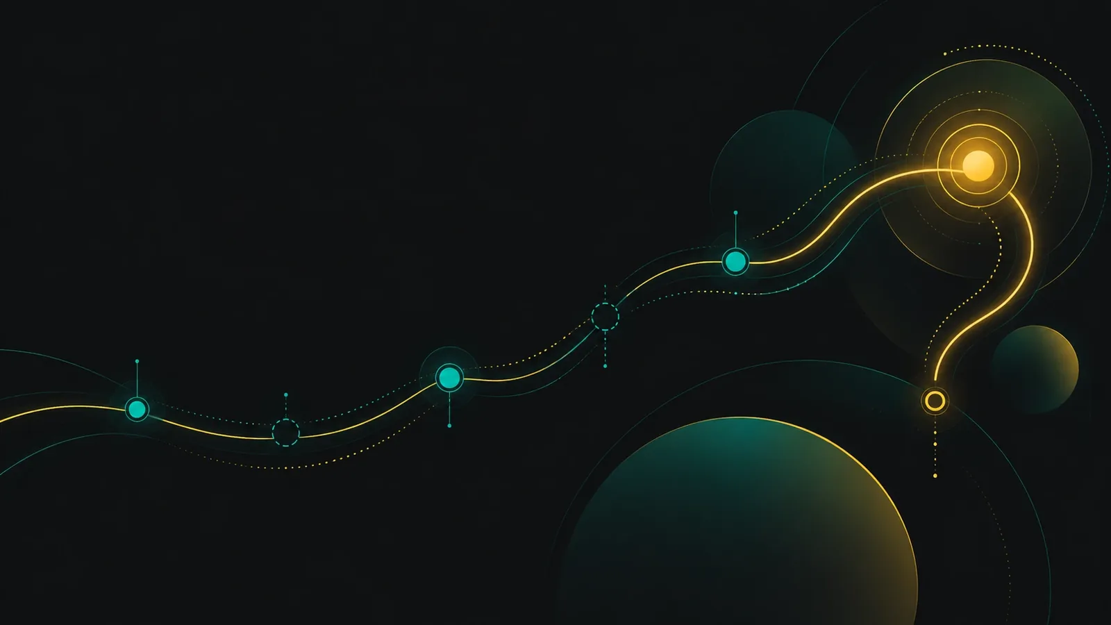 مسیر زمانی منحنی با نقطه‌های توپر و خط‌چین و علامت سؤال زرد؛ Roadmap فرضیه است